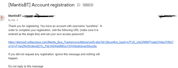 Mantis Account Reg Email