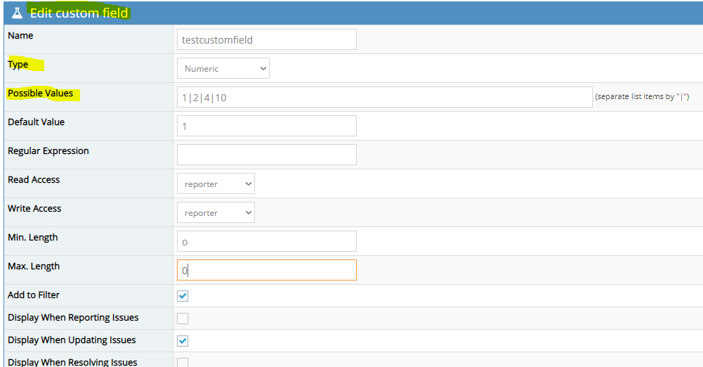 Mantis Edit Custom Field