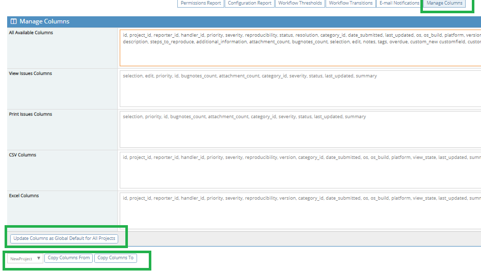 Mantis Manage Columns