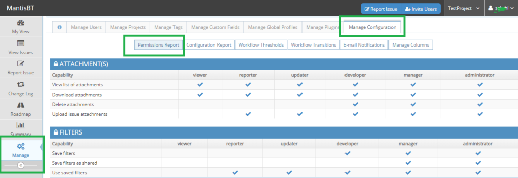 Mantis Manage Configurations