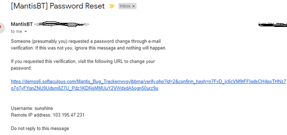 Mantis Password Reset Email
