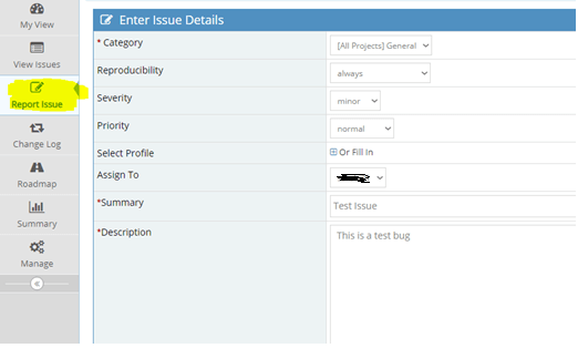 Mantis Report Issue