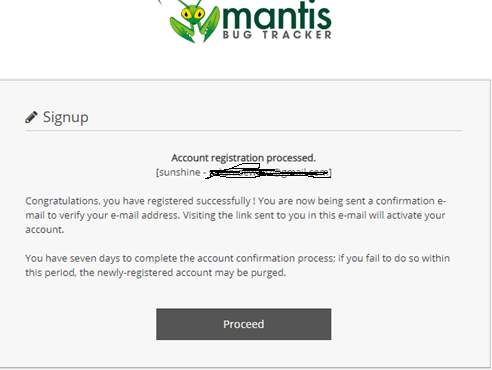 Mantis Successful Signup