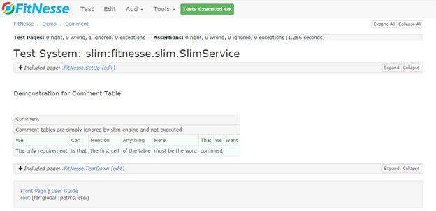 Comment Table FitNesse