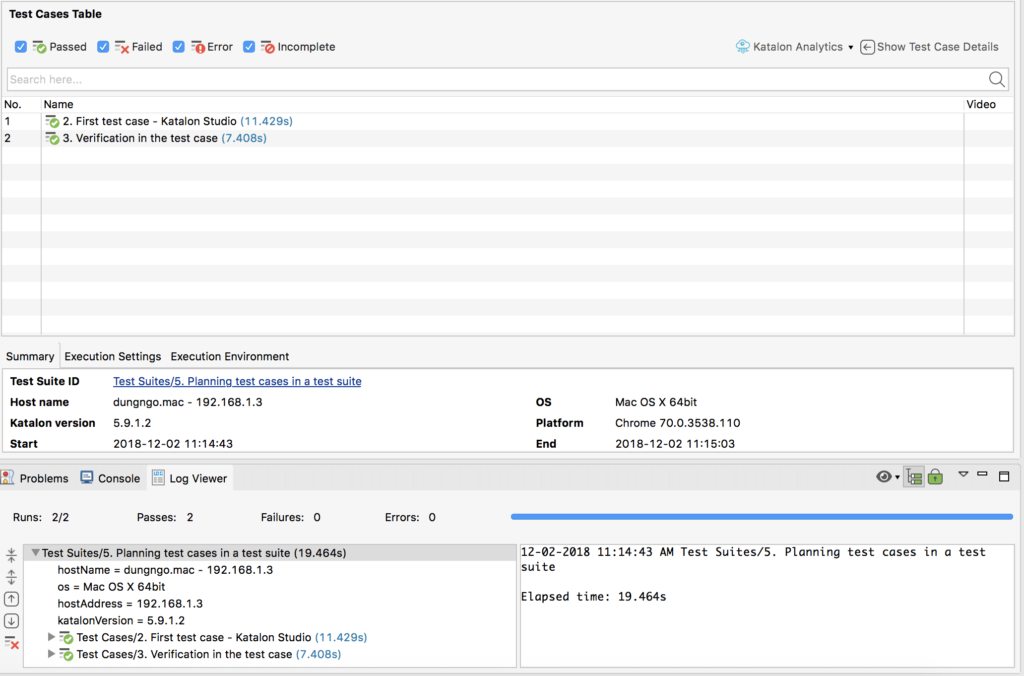 Katalon test suite and view the result