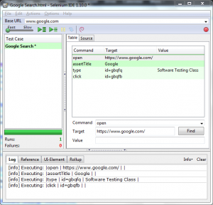 The first test case in Selenium IDE