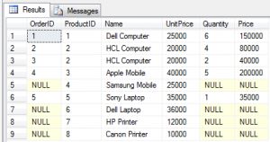 SQL FULL OUTER JOIN Query Result
