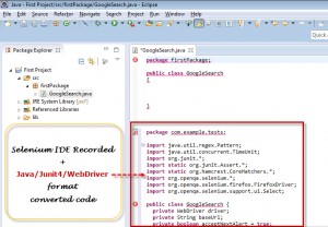 Selenium java/junit4/webdriver converted code