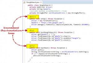 Uncomment Test Annotation Used In Selenium Webdriver