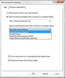 Record and Run Settings dialog box