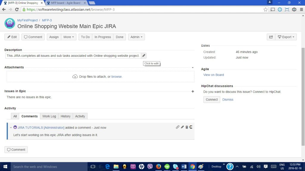 jira edit epic 2 - Software Testing Class