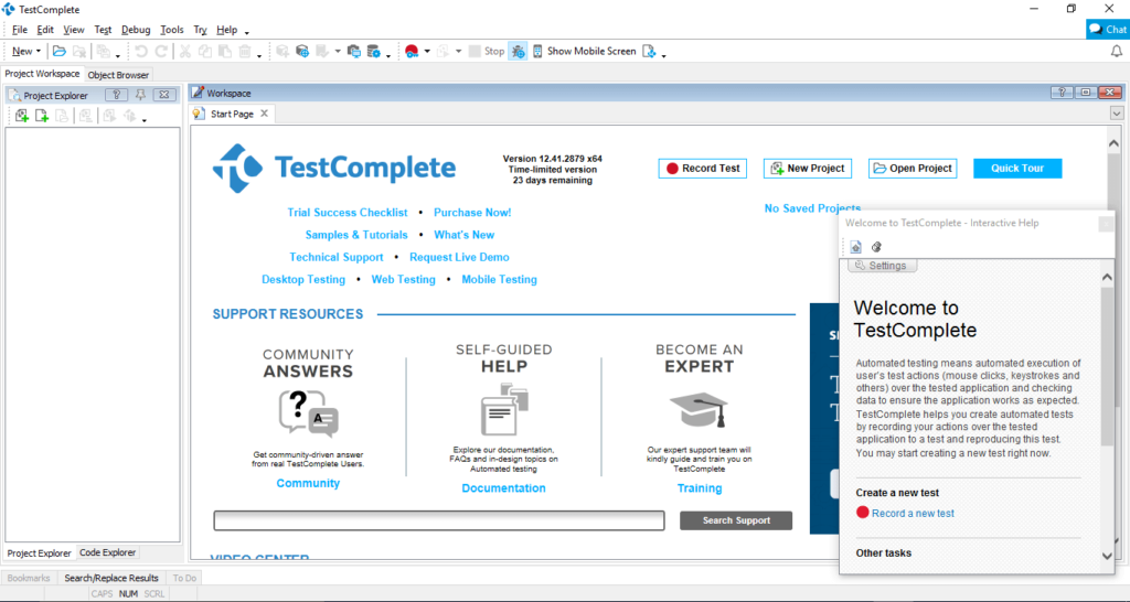 TestComplete tool workbench