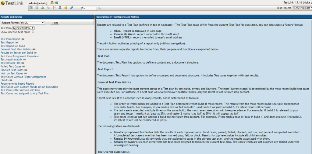 TestLink Reports and Metrics