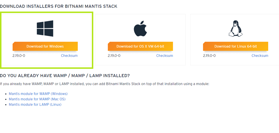Mantis Download Screen Bitnami