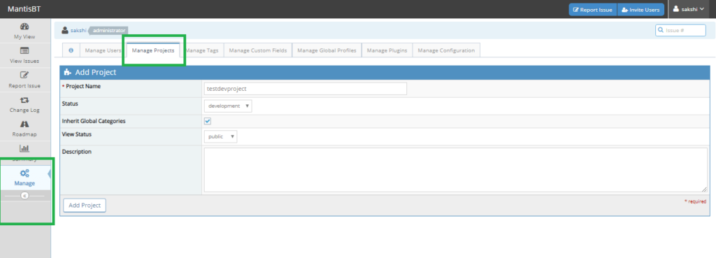Mantis Add Project