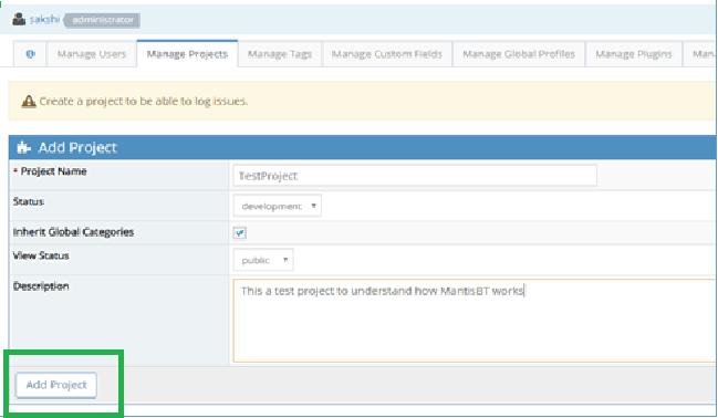 Mantis Bug Tracker Add Project