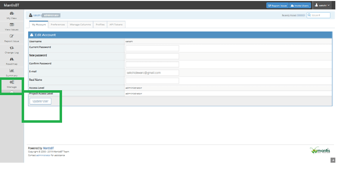 Mantis Bug Tracker My Account