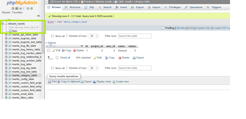 Mantis Db php MyAdmin