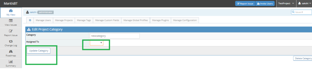 Mantis Edit Project Category