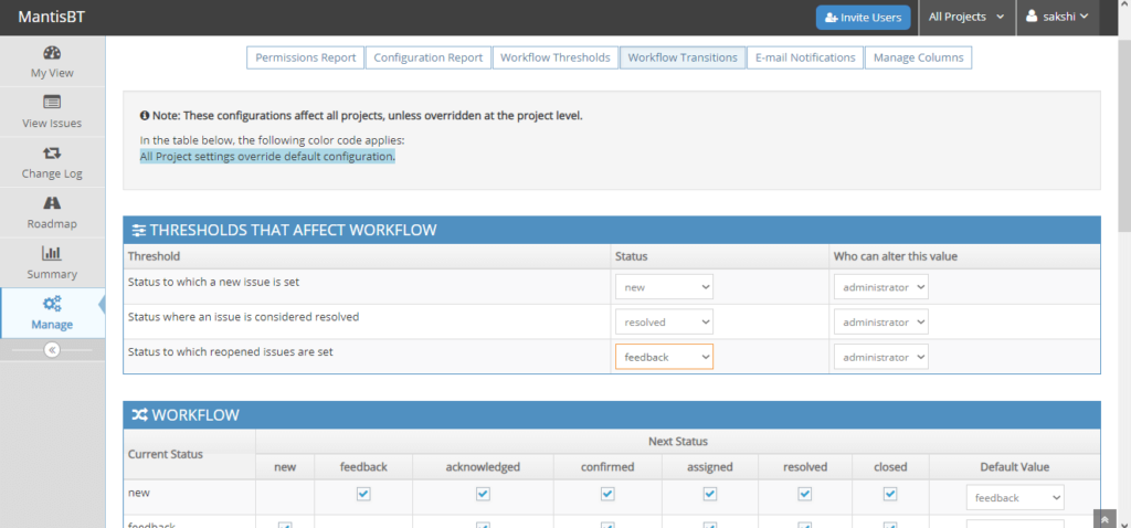 Mantis Workflow Configuration