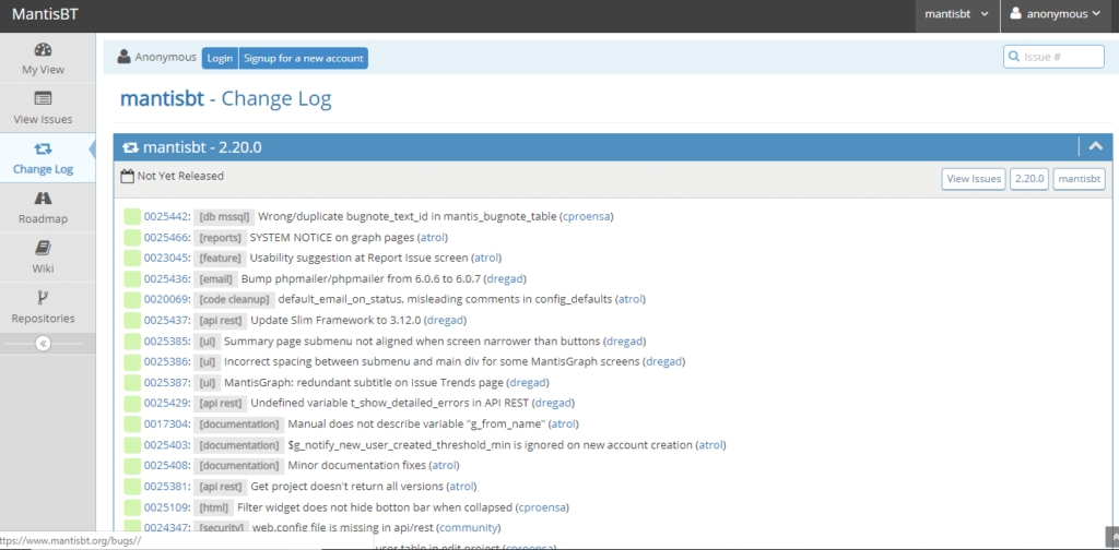 MantisBT Change Log