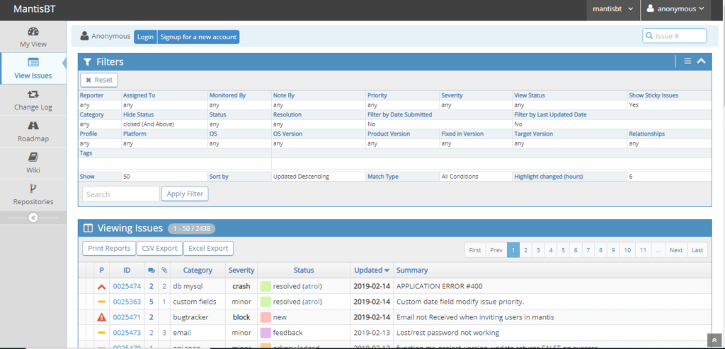 MantisBT View Issues