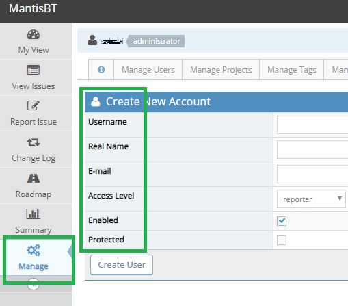 Mantis Create User