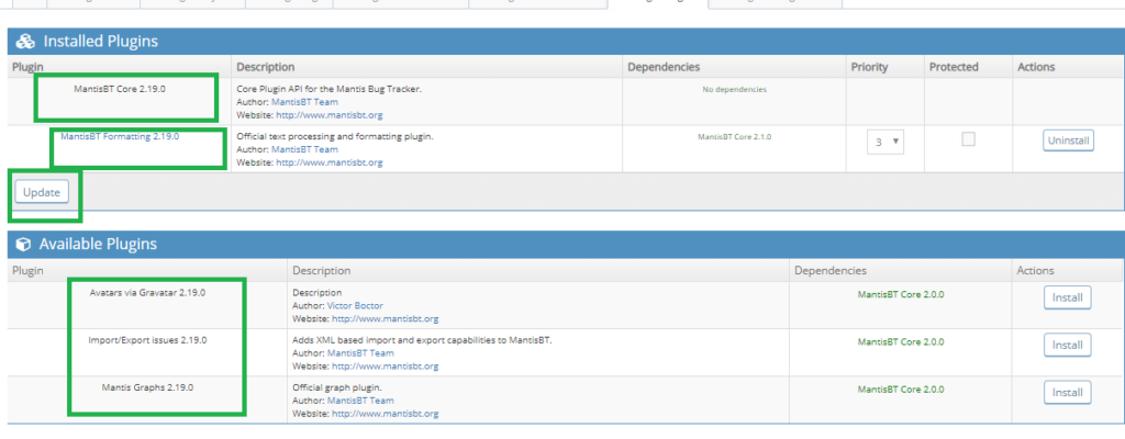 Mantis Manage Plugins