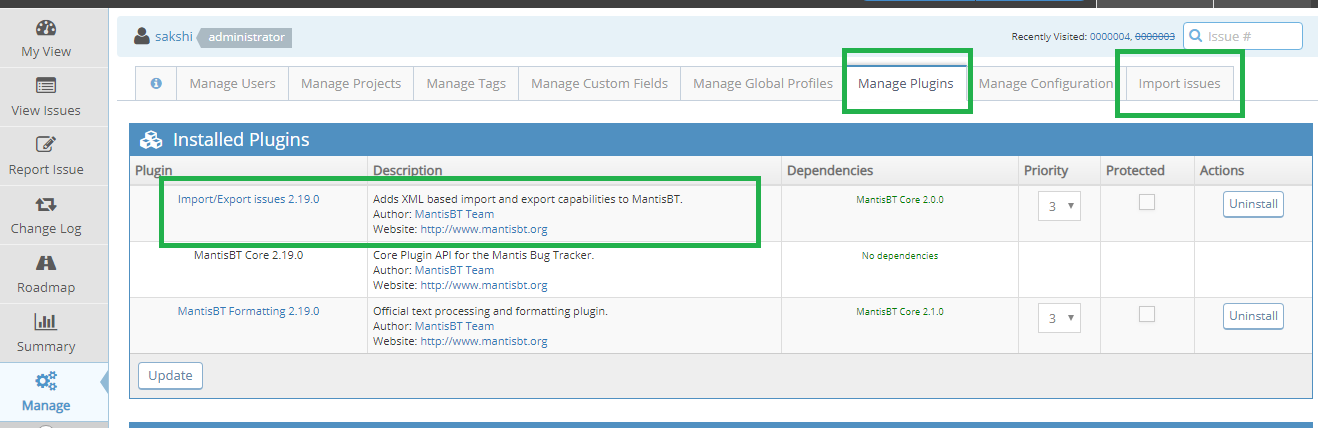 Mantis Manage Plugins | Software Testing Class